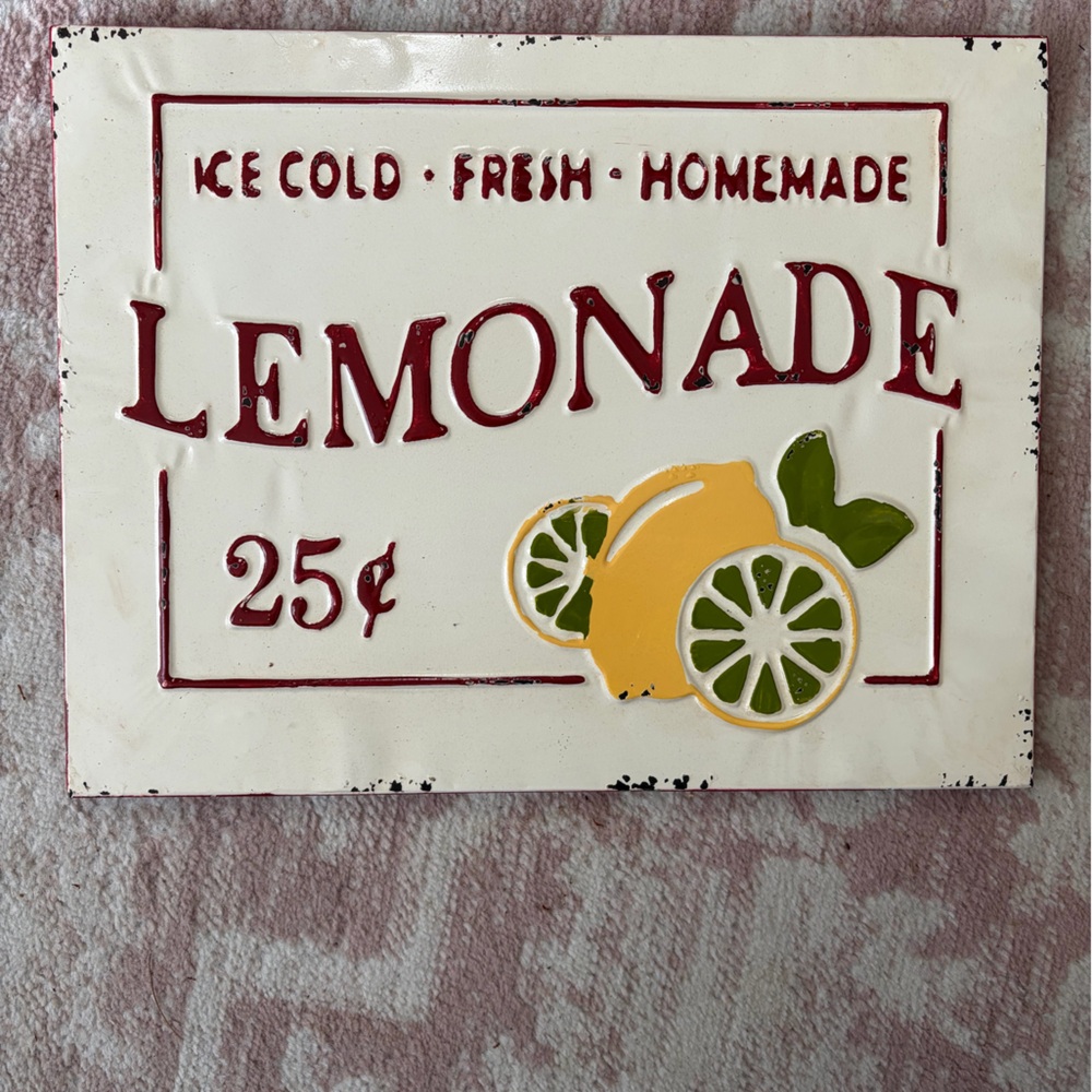 Tin Lemonade Wall Sign - Red, Yellow, Green